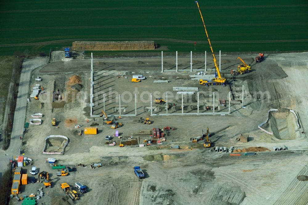 Aerial image Teutschenthal - Construction site to build a new building complex on the site of the logistics center Amazon- Verteilzentrum in Teutschenthal in the state Saxony-Anhalt, Germany