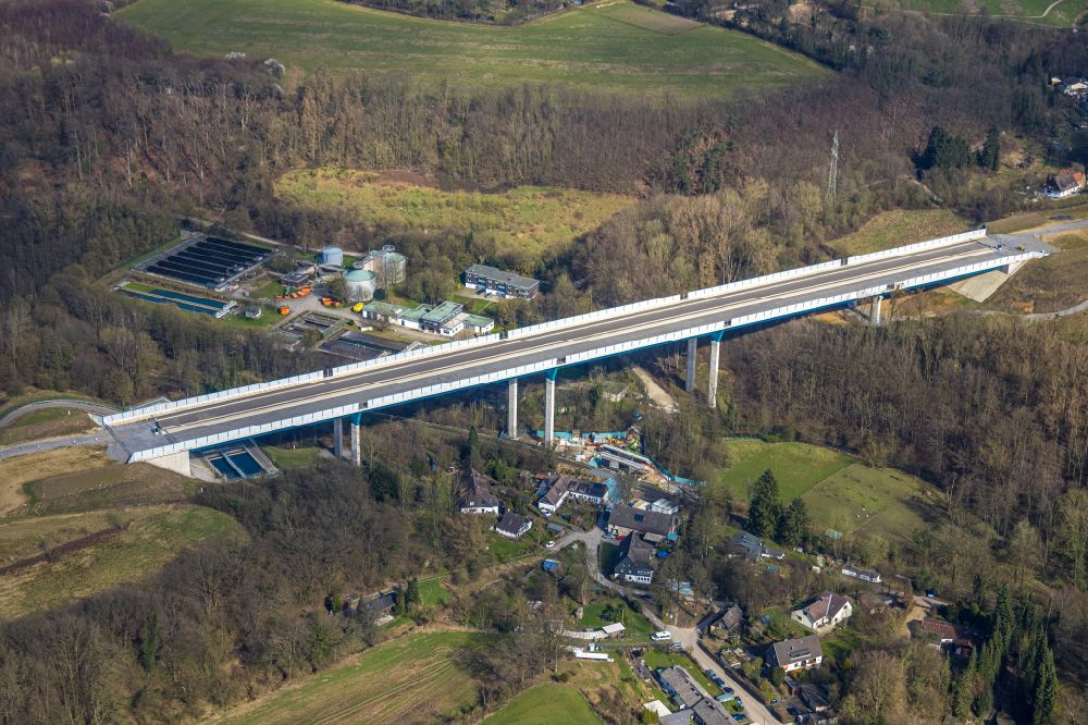 Aerial image Heiligenhaus - New construction of the Highway - motorway bridge Angerbachtalbruecke of the BAB A44 in Hofermuehle in the state North Rhine-Westphalia, Germany