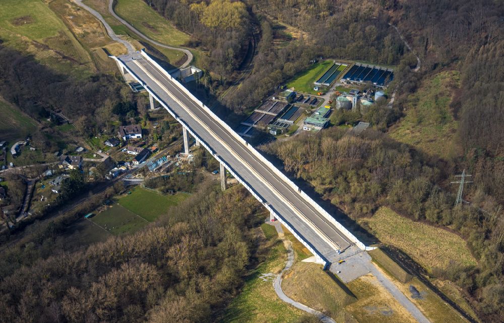 Aerial photograph Heiligenhaus - New construction of the Highway - motorway bridge Angerbachtalbruecke of the BAB A44 in Hofermuehle in the state North Rhine-Westphalia, Germany