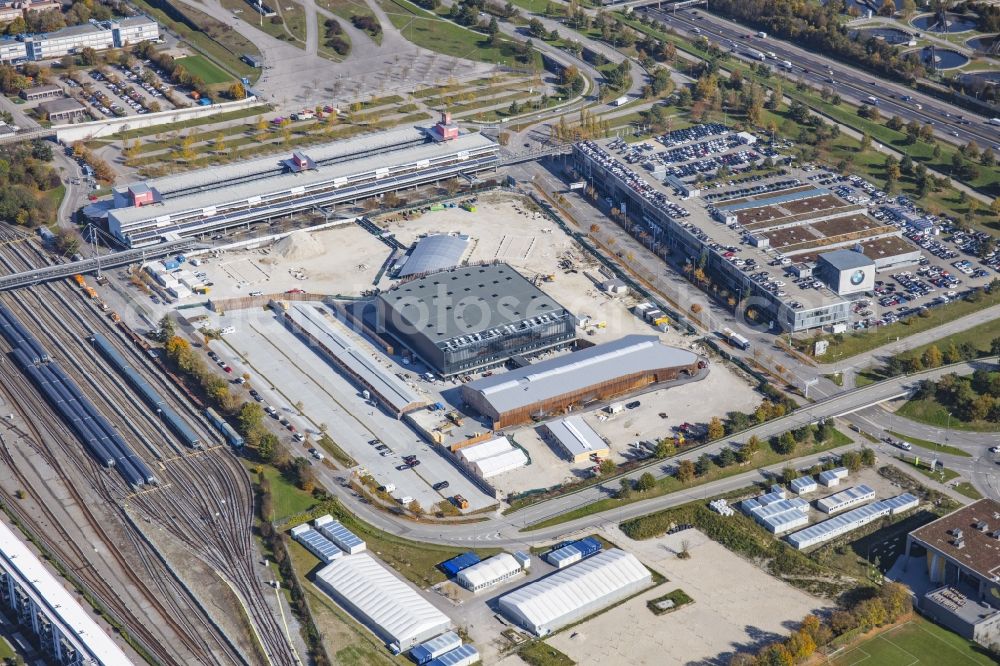 Aerial photograph München - Construction site for the new building of APASSIONATA World GmbH in the district Froettmaning in Munich in the state Bavaria