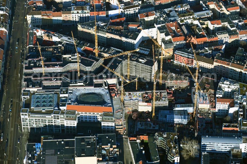 Berlin from the bird's eye view: Construction site for the new building Areal on Tacheles on Oranienburger Strasse in the district Mitte in Berlin, Germany
