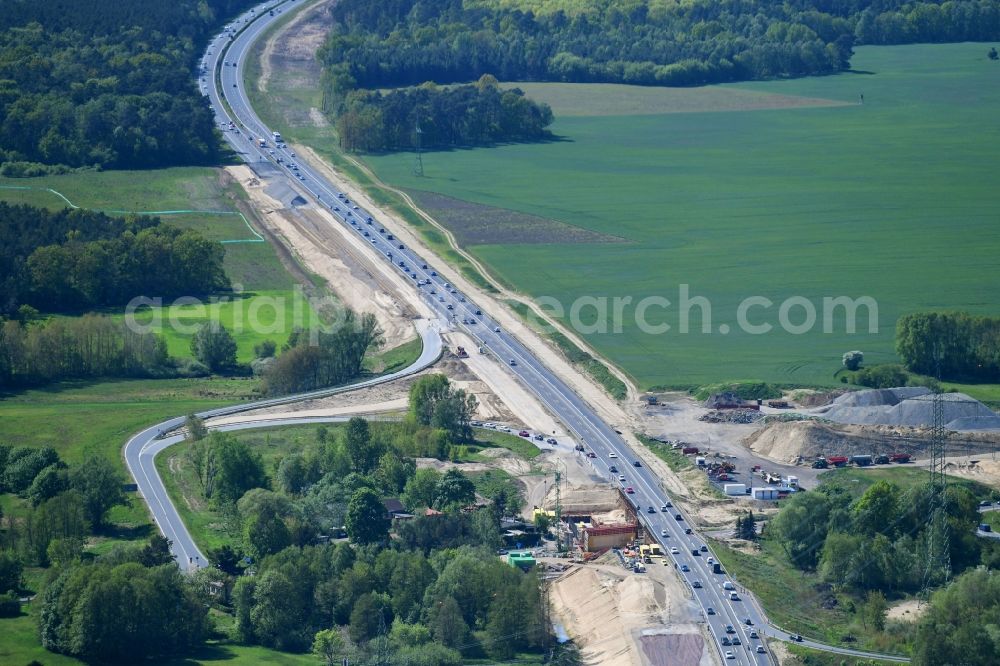 Mühlenbecker Land from above - New construction of the motorway route of BAB A10 on entry in the district Summt in Muehlenbecker Land in the state Brandenburg, Germany