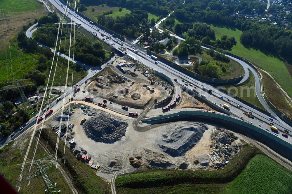 Aerial image Mühlenbecker Land - New construction of the motorway route of BAB A10 on entry in the district Summt in Muehlenbecker Land in the state Brandenburg, Germany