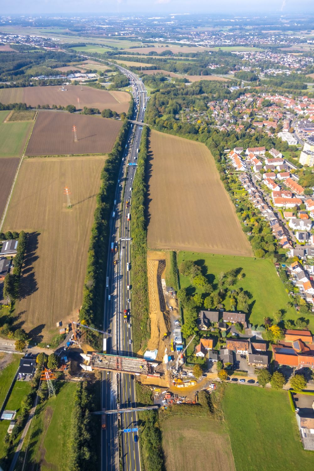 Unna from above - New construction of the motorway route A44 Hertinger Strasse in the district Hemmerde in Unna at Ruhrgebiet in the state North Rhine-Westphalia, Germany