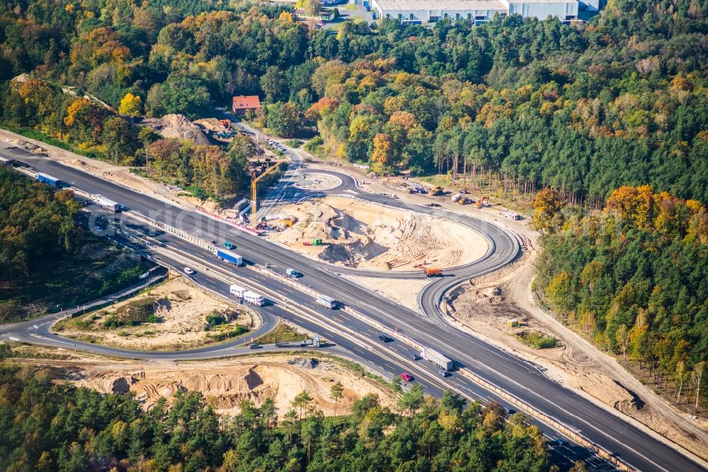 Aerial photograph Schwielowsee - New construction of the Highway - motorway bridge of the BAB A10 junction Frech in Schwielowsee in the state Brandenburg, Germany