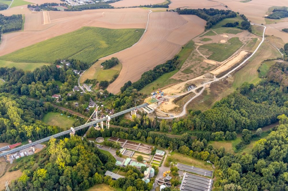 Aerial photograph Heiligenhaus - New construction of the Highway - motorway bridge of the BAB A44 in Hofermuehle in the state North Rhine-Westphalia, Germany