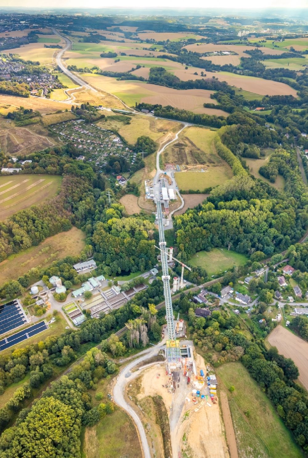 Aerial image Heiligenhaus - New construction of the Highway - motorway bridge of the BAB A44 in Hofermuehle in the state North Rhine-Westphalia, Germany