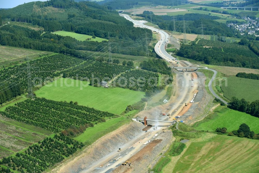 Velmede from above - New construction of the Highway - motorway bridge of the A 46 in Velmede in the state North Rhine-Westphalia, Germany
