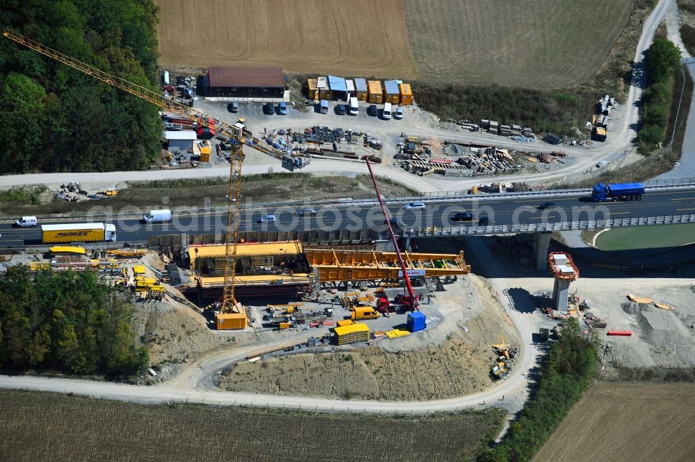 Rimpar from the bird's eye view: New construction of the Highway - motorway bridge of the Talbruecke Pleichach in Rimpar in the state Bavaria, Germany
