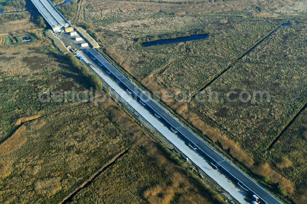 Tribsees from above - Construction site for the rehabilitation and repair of the motorway bridge construction A20 in Tribsees in the state Mecklenburg - Western Pomerania, Germany