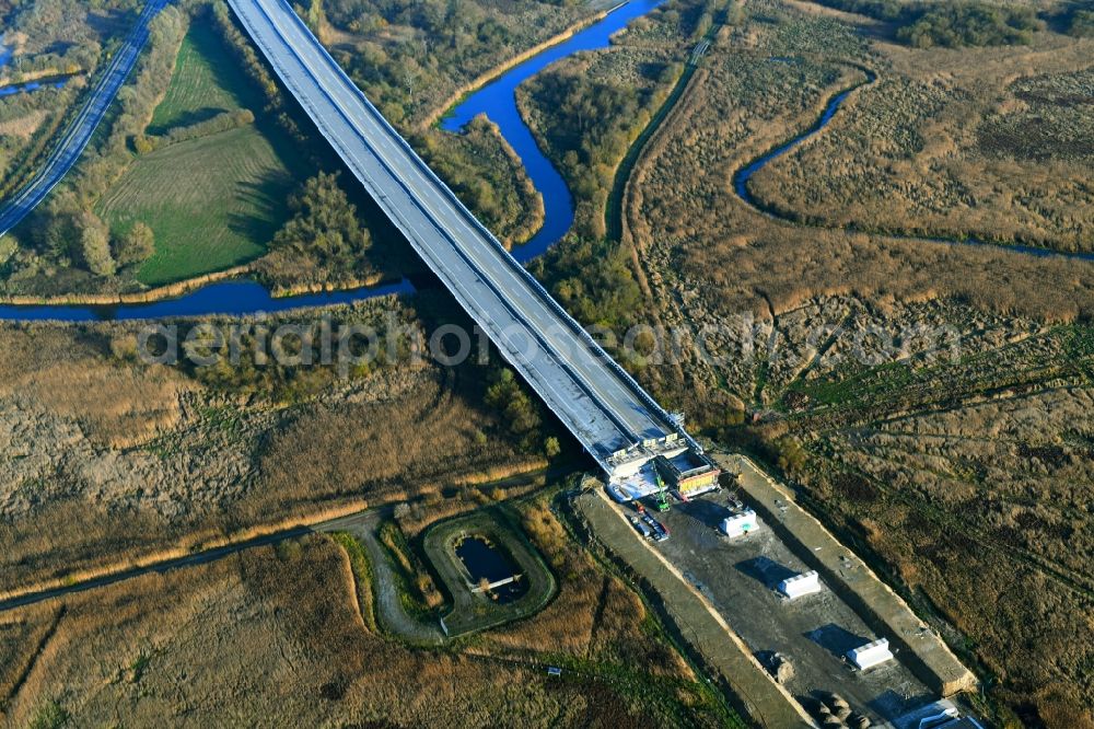 Aerial photograph Tribsees - Construction site for the rehabilitation and repair of the motorway bridge construction A20 in Tribsees in the state Mecklenburg - Western Pomerania, Germany