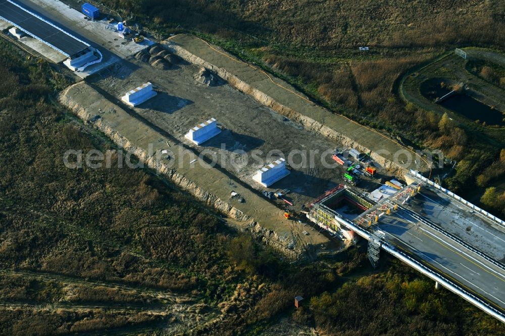 Tribsees from the bird's eye view: Construction site for the rehabilitation and repair of the motorway bridge construction A20 in Tribsees in the state Mecklenburg - Western Pomerania, Germany