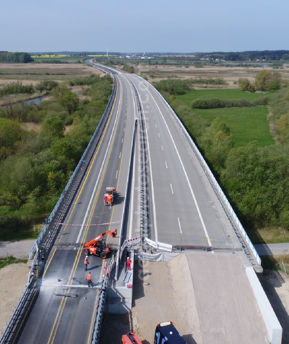 Langsdorf from above - Construction site for the rehabilitation and repair of the motorway bridge construction A20 in Tribsees in the state Mecklenburg - Western Pomerania, Germany