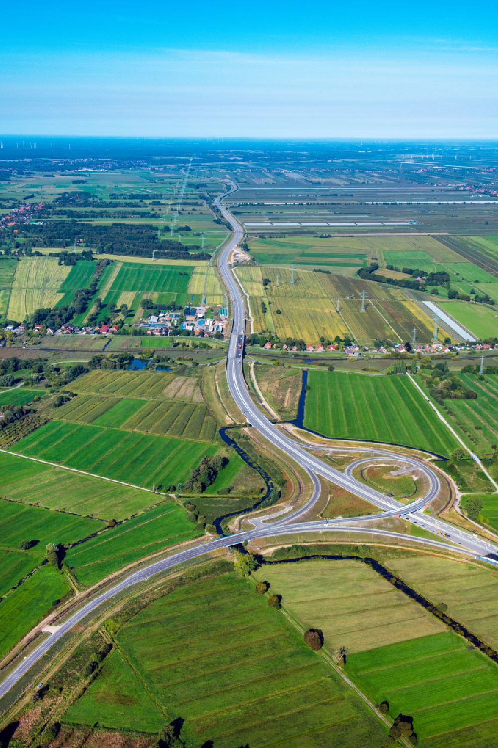 Aerial photograph Buxtehude - Construction site for new construction on the motorway route of the motorway A26 exit in the district Eilendorf in Buxtehude in the state of Lower Saxony, Germany