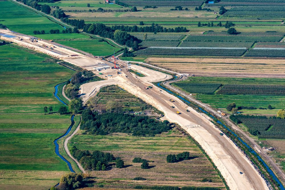Neu Wulmstorf from above - Construction site for new construction on the motorway route of the motorway exit A26 in Neu Wulmstorf in the state of Lower Saxony, Germany