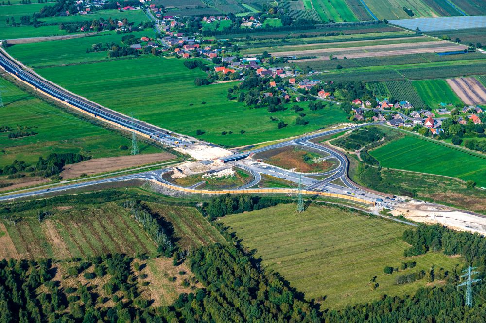 Aerial image Neu Wulmstorf - Construction site for new construction on the motorway route of the motorway exit A26 in Neu Wulmstorf in the state of Lower Saxony, Germany