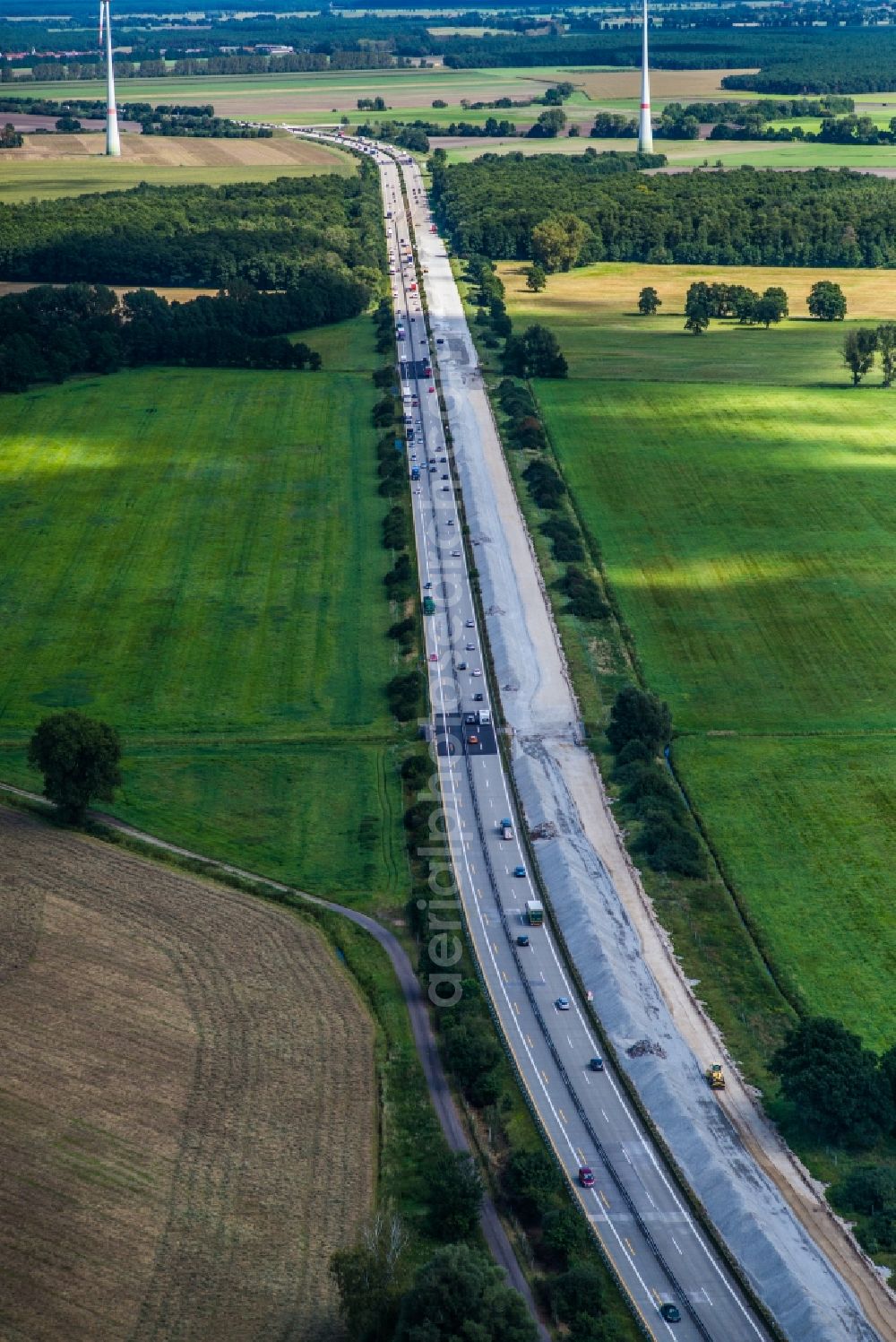 Aerial image Linthe - New construction site of the autobahn course of the BAB 9 in Linthe in the state Brandenburg, Germany
