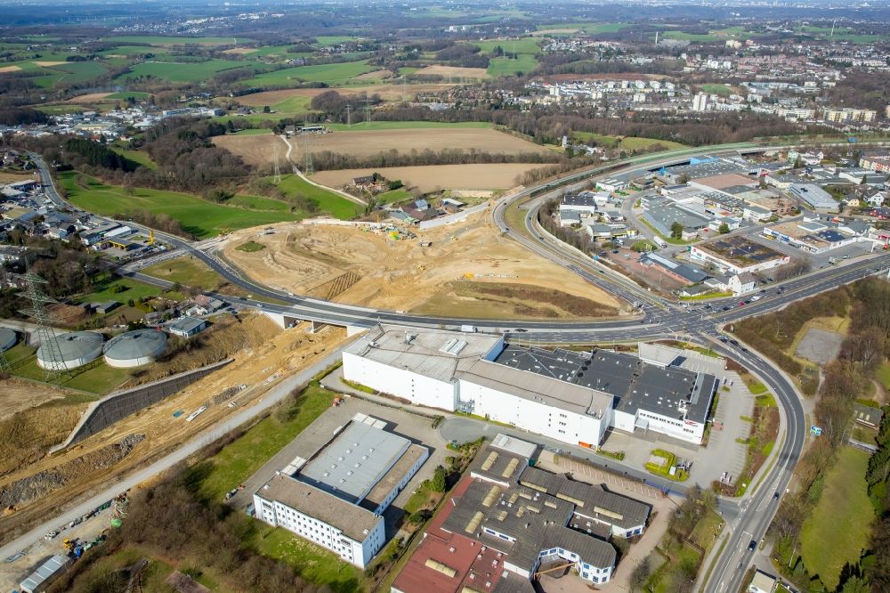 Aerial image Velbert - New construction site of the autobahn course of the BAB A44 to federal street B227 in the district Hetterscheidt in Velbert in the state North Rhine-Westphalia