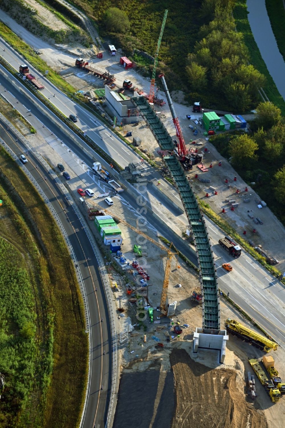 Aerial image Schönerlinde - New construction of the motorway route BAB A114 on Dreick Pankow in Schoenerlinde in the state Brandenburg, Germany