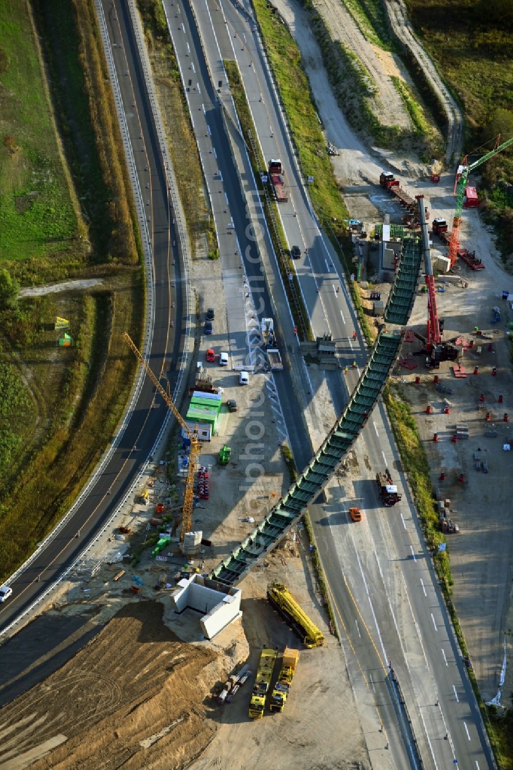 Aerial photograph Schönerlinde - New construction of the motorway route BAB A114 on Dreick Pankow in Schoenerlinde in the state Brandenburg, Germany