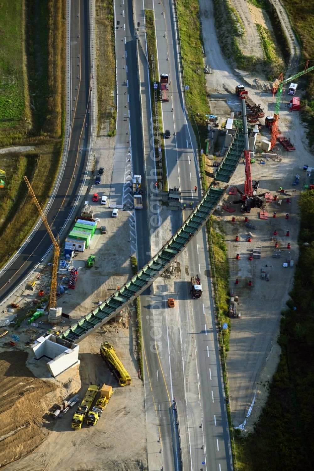 Schönerlinde from above - New construction of the motorway route BAB A114 on Dreick Pankow in Schoenerlinde in the state Brandenburg, Germany