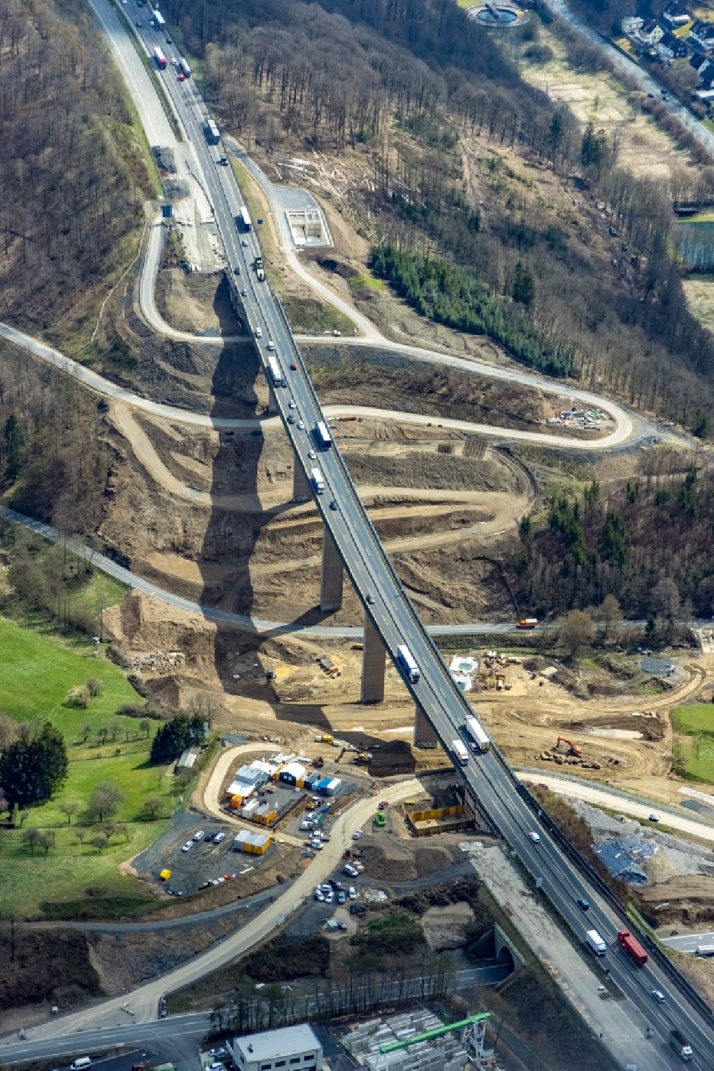 Eisern from the bird's eye view: New construction of the motorway route BAB A45 in Eisern in the state North Rhine-Westphalia, Germany