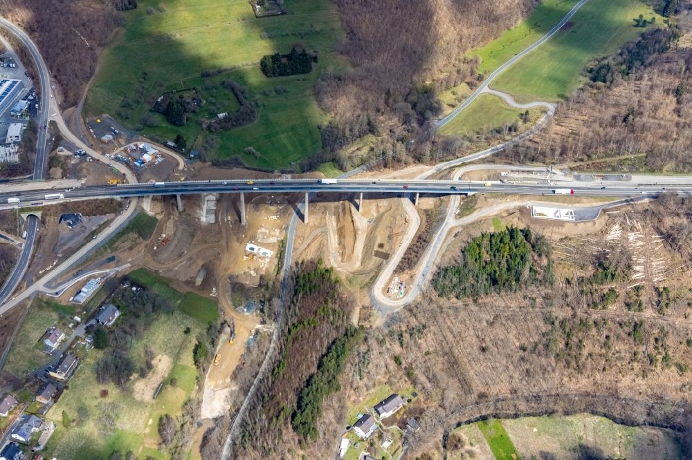 Eisern from above - New construction of the motorway route BAB A45 in Eisern in the state North Rhine-Westphalia, Germany