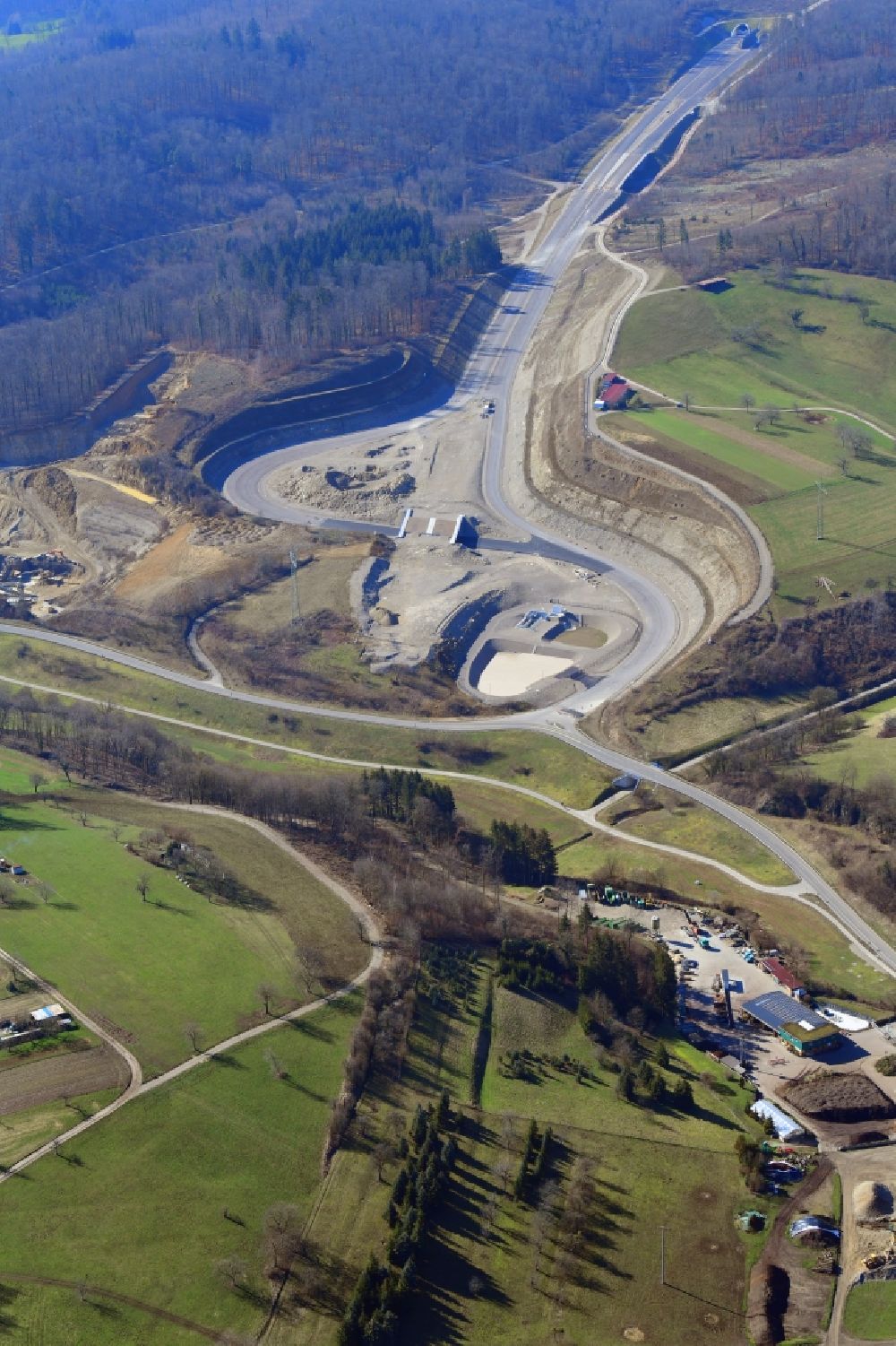Rheinfelden (Baden) from the bird's eye view: New construction of the motorway route BAB A98 in the district Minseln in Rheinfelden (Baden) in the state Baden-Wuerttemberg, Germany