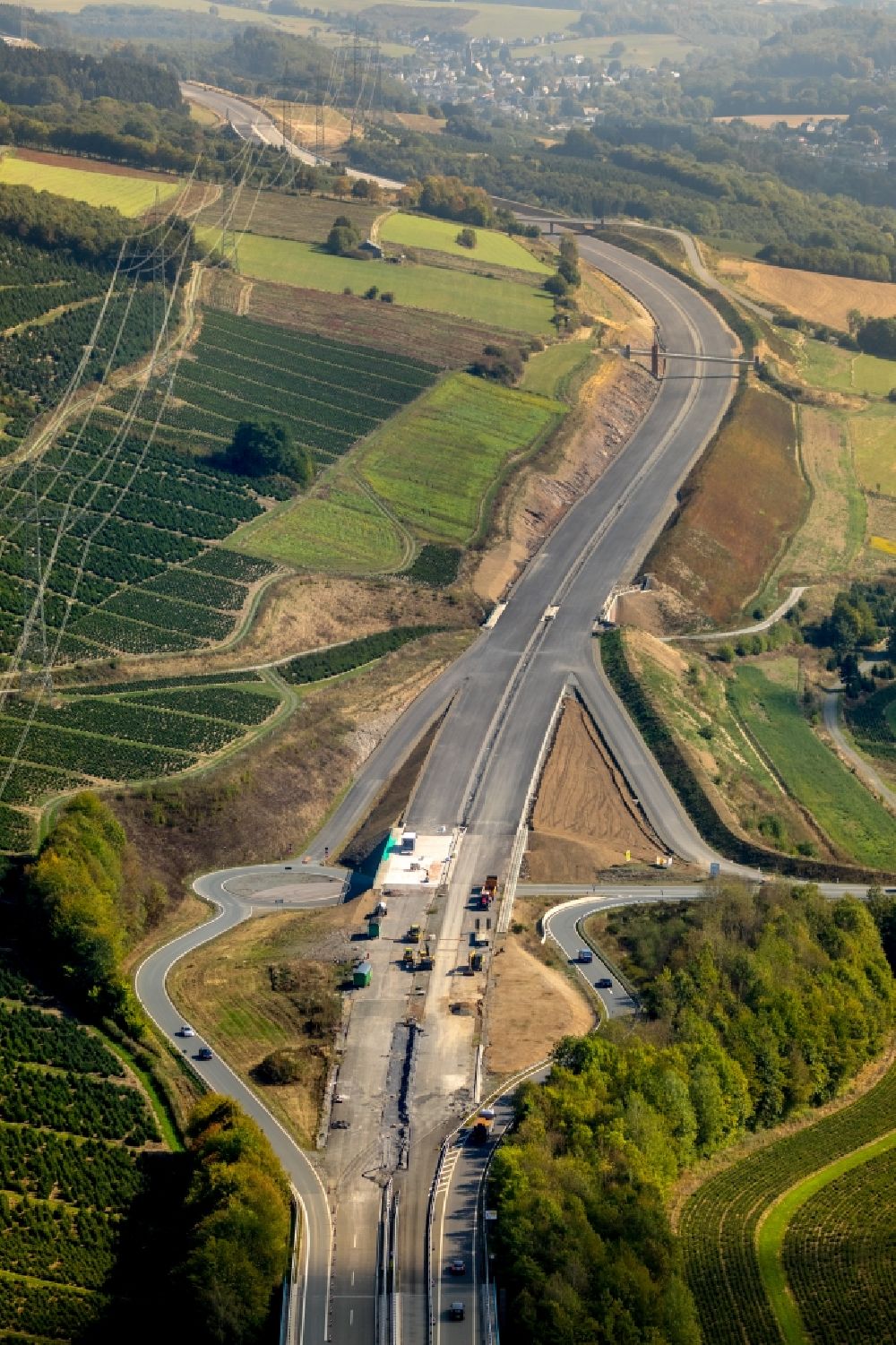 Velmede from above - New construction of the motorway route BAB A46 in Velmede in the state North Rhine-Westphalia, Germany