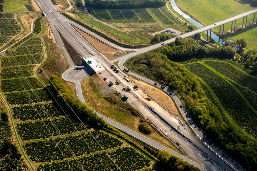 Velmede from above - New construction of the motorway route BAB A46 in Velmede in the state North Rhine-Westphalia, Germany