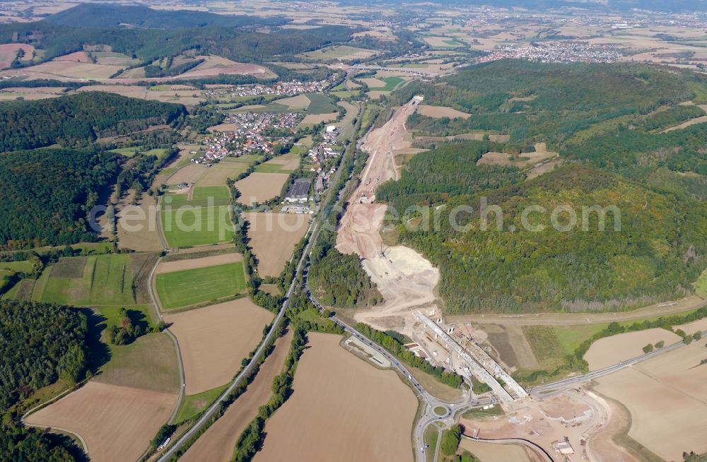 Wehretal from the bird's eye view: New construction of the motorway route BAB A44 in Wehretal in the state Hesse, Germany