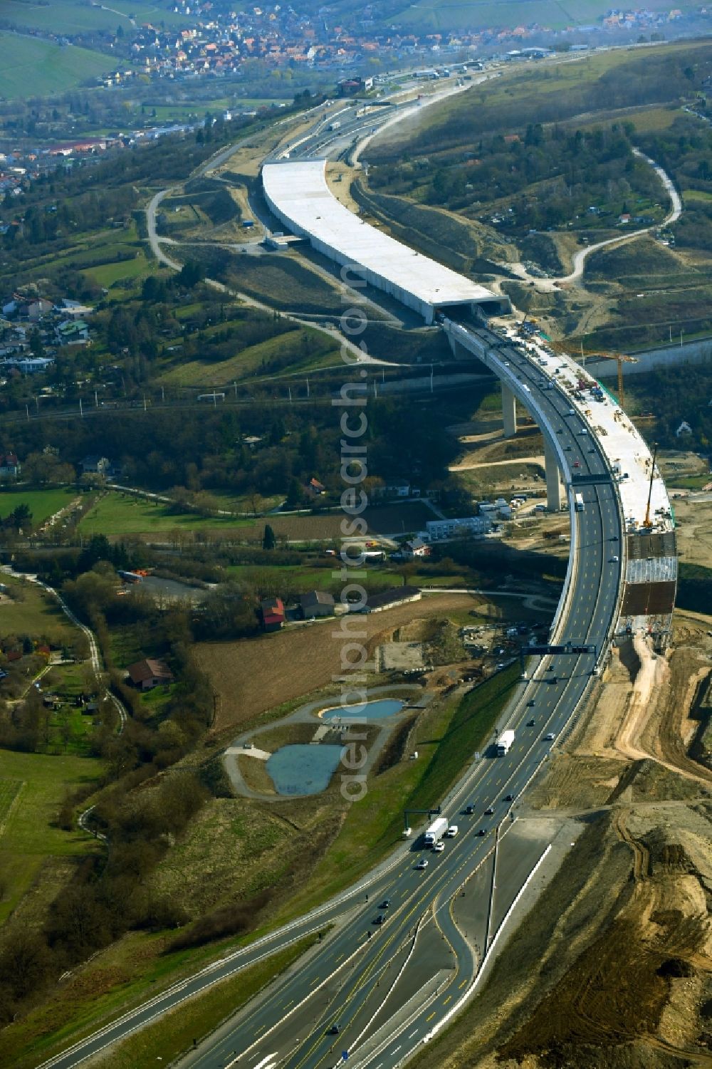 Aerial photograph Würzburg - New construction Talbruecke Heidingsfeld of the motorway route of the BAB3 in the district Heidingsfeld in Wuerzburg in the state Bavaria, Germany