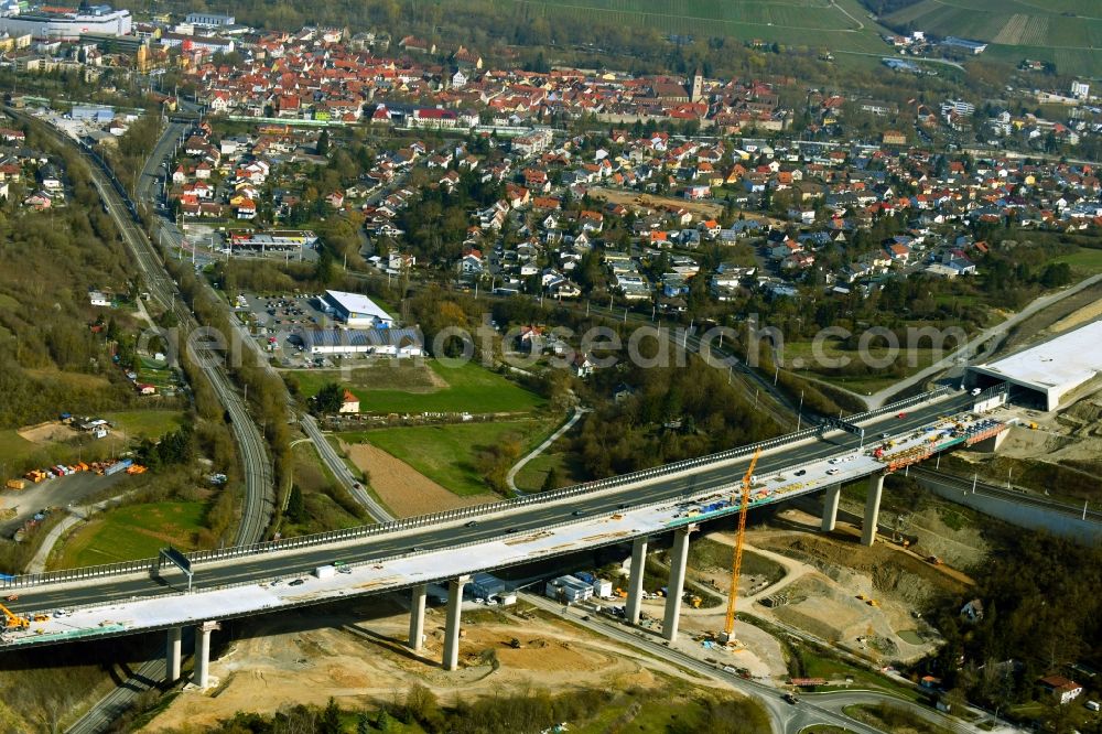 Aerial photograph Würzburg - New construction Talbruecke Heidingsfeld of the motorway route of the BAB3 in the district Heidingsfeld in Wuerzburg in the state Bavaria, Germany