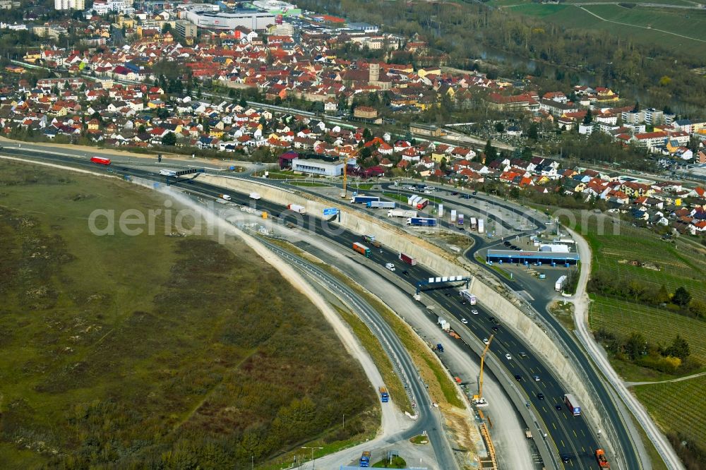 Aerial image Würzburg - New construction Talbruecke Heidingsfeld of the motorway route of the BAB3 in the district Heidingsfeld in Wuerzburg in the state Bavaria, Germany