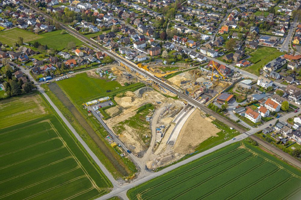 Aerial image Hamm - Baustelle zum Neubau eines Bahnhaltepunktes in the district Westtuennen in Hamm at Ruhrgebiet in the state North Rhine-Westphalia, Germany