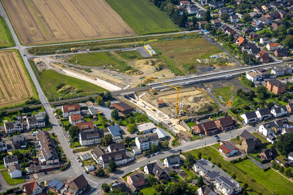 Aerial photograph Hamm - Baustelle zum Neubau eines Bahnhaltepunktes in the district Westtuennen in Hamm at Ruhrgebiet in the state North Rhine-Westphalia, Germany