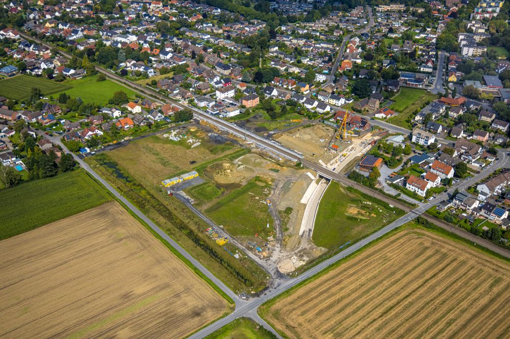 Aerial image Hamm - Baustelle zum Neubau eines Bahnhaltepunktes in the district Westtuennen in Hamm at Ruhrgebiet in the state North Rhine-Westphalia, Germany