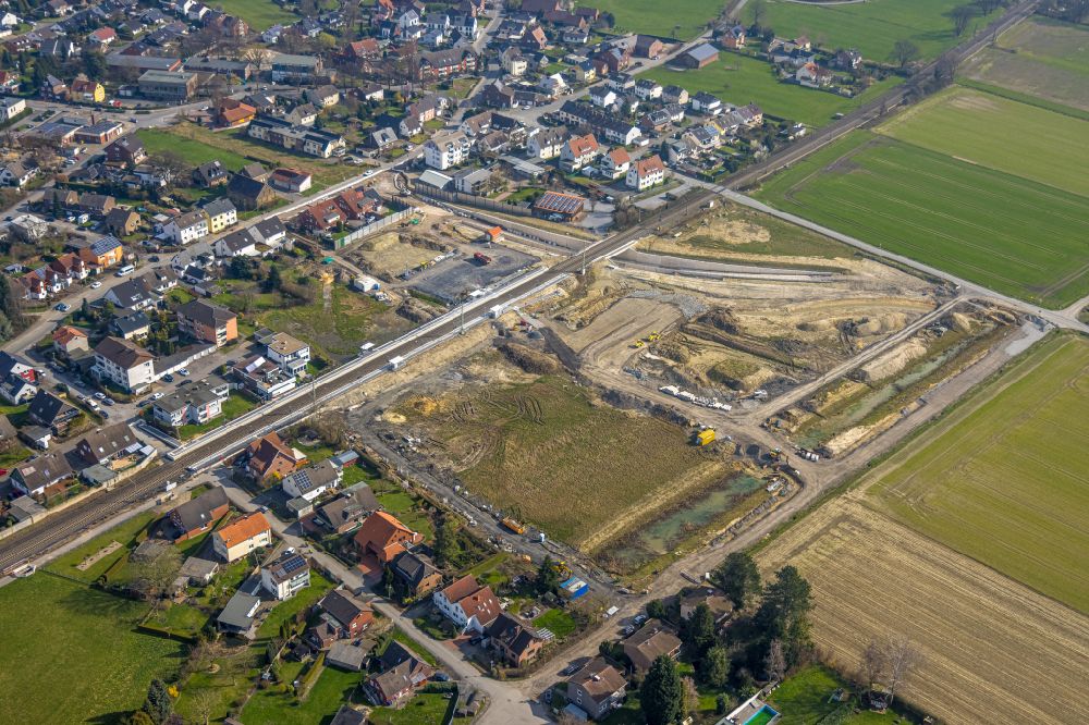Aerial photograph Hamm - Baustelle zum Neubau eines Bahnhaltepunktes in the district Westtuennen in Hamm at Ruhrgebiet in the state North Rhine-Westphalia, Germany