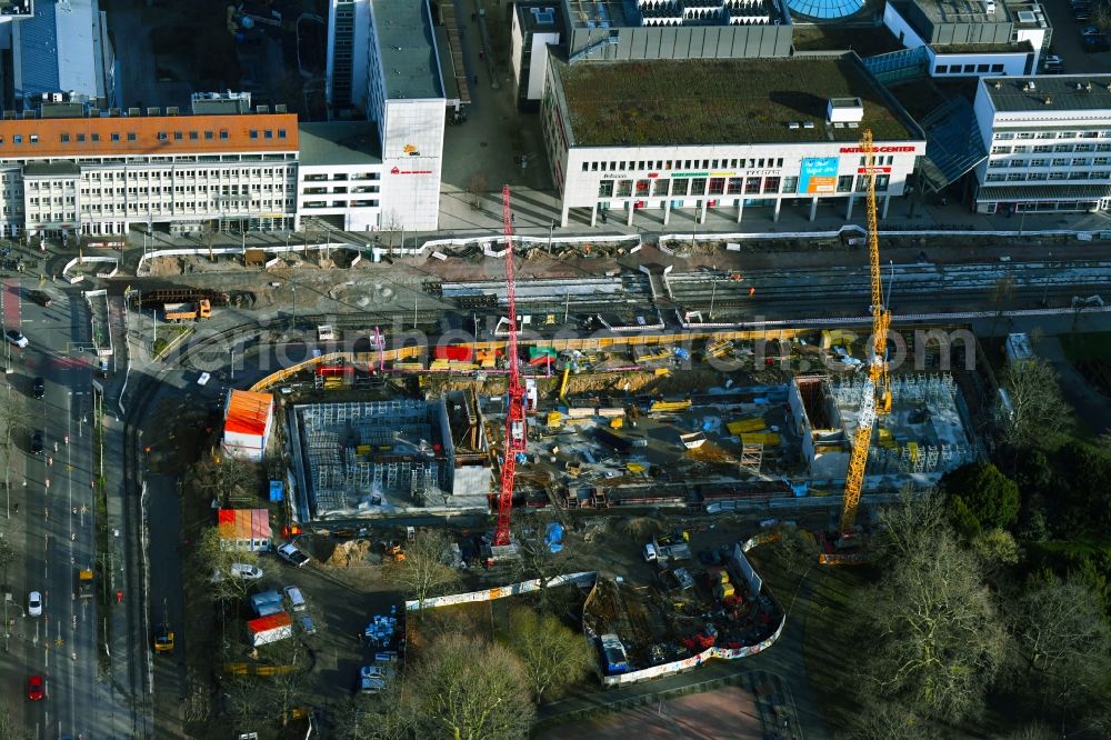 Dessau from above - Construction site for the new building Bauhaus-Museum on Kavalierstrasse corner Friedrichstrasse in Dessau in the state Saxony-Anhalt, Germany