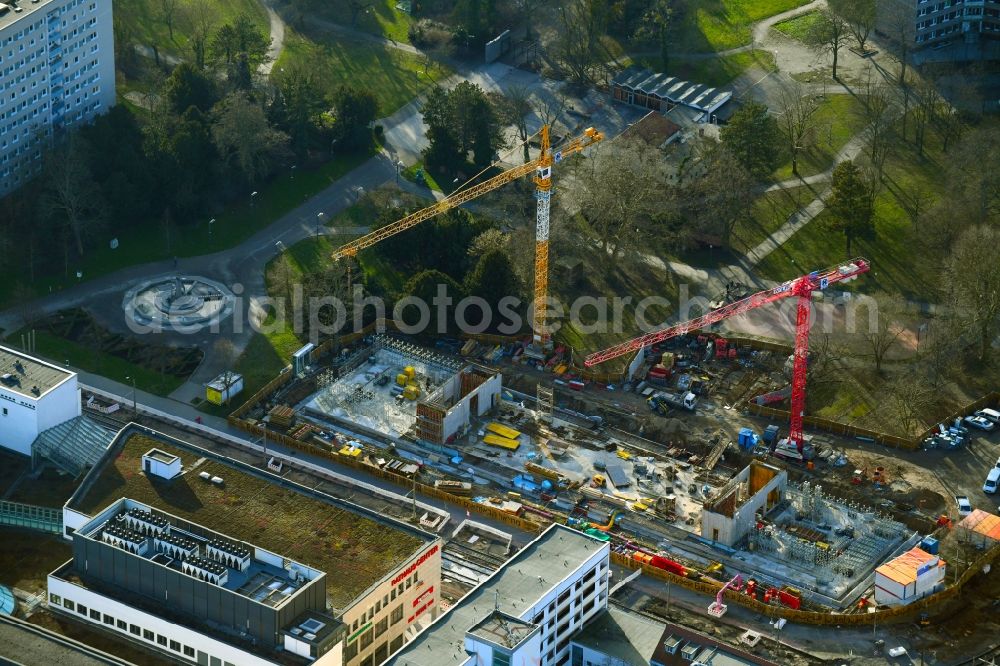Aerial photograph Dessau - Construction site for the new building Bauhaus-Museum on Kavalierstrasse corner Friedrichstrasse in Dessau in the state Saxony-Anhalt, Germany