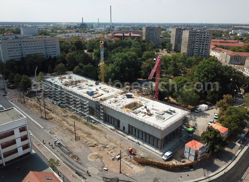 Aerial image Dessau - Construction site for the new building Bauhaus-Museum on Kavalierstrasse corner Friedrichstrasse in Dessau in the state Saxony-Anhalt, Germany