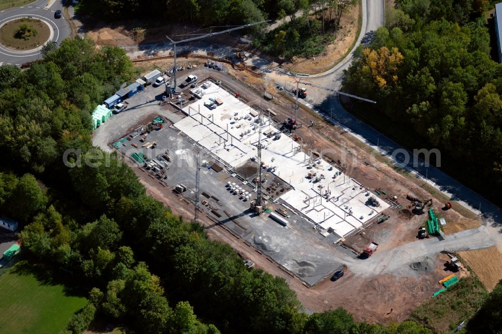 Lauda-Königshofen from above - Construction site for the construction of a handicapped workshop and conveyor of of the Caritasverband im Tauberkreis e.V. at the I-PARK TAUBERFRANKEN in Lauda-Koenigshofen in the state Baden-Wurttemberg, Germany