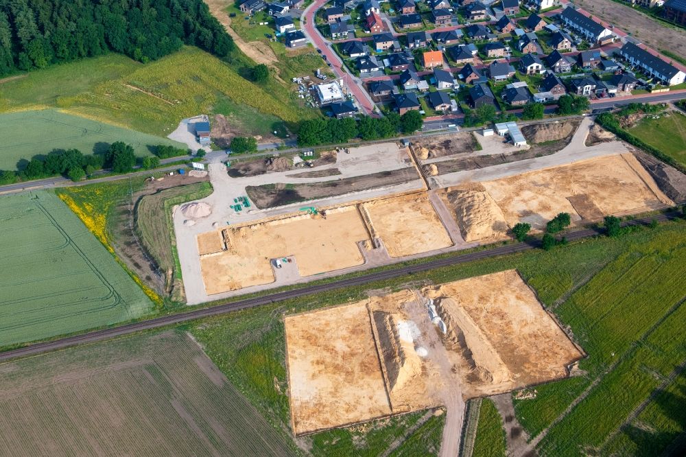 Stade from above - Construction site for the new building complex of the education and training center in Stade in the state Lower Saxony, Germany