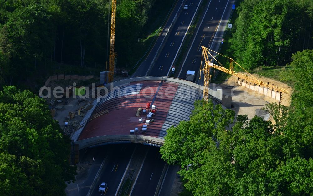 Warnitz from above - Construction site to build a new bridge building on the motorway A11 motorway at Warnitz in Uckermark in Brandenburg