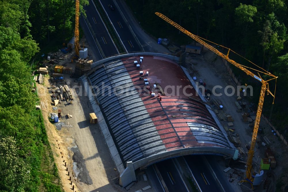 Aerial image Warnitz - Construction site to build a new bridge building on the motorway A11 motorway at Warnitz in Uckermark in Brandenburg
