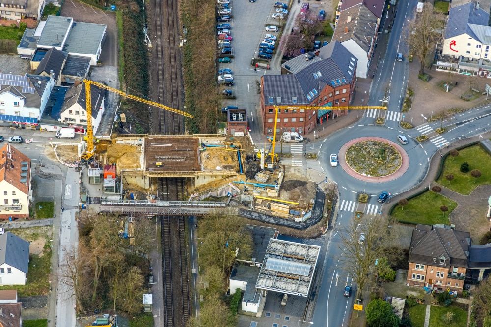 Aerial image Gladbeck - New construction of the bridge structure by the Bauunternehmen Echterhoff GmbH & Co. KG Beethovenstrasse in Gladbeck in the state North Rhine-Westphalia, Germany
