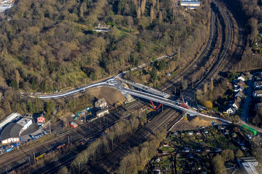 Aerial image Bochum - new construction of the bridge structure Bruecke on Lohring on street Am Lohberg in the district Innenstadt in Bochum at Ruhrgebiet in the state North Rhine-Westphalia, Germany