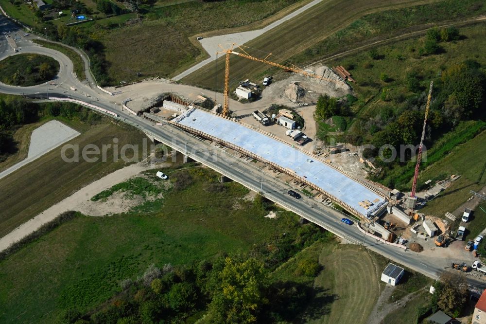 Aerial photograph Jeßnitz (Anhalt) - New construction of the bridge structure Flutbruecke in the district Rossdorf in Jessnitz (Anhalt) in the state Saxony-Anhalt, Germany