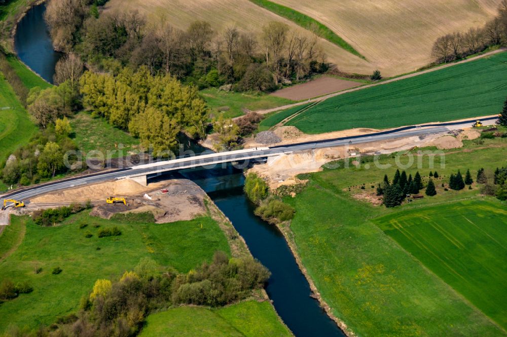 Aerial image Ahsen - New construction of the bridge structure of Lippebruecke on street Eversumer Strasse in Ahsen in the state North Rhine-Westphalia, Germany