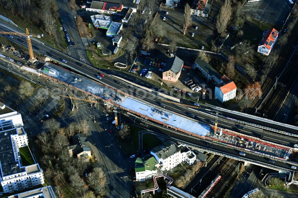 Potsdam from the bird's eye view: New construction of the bridge structure auf of Nuthestrasse in Potsdam in the state Brandenburg, Germany